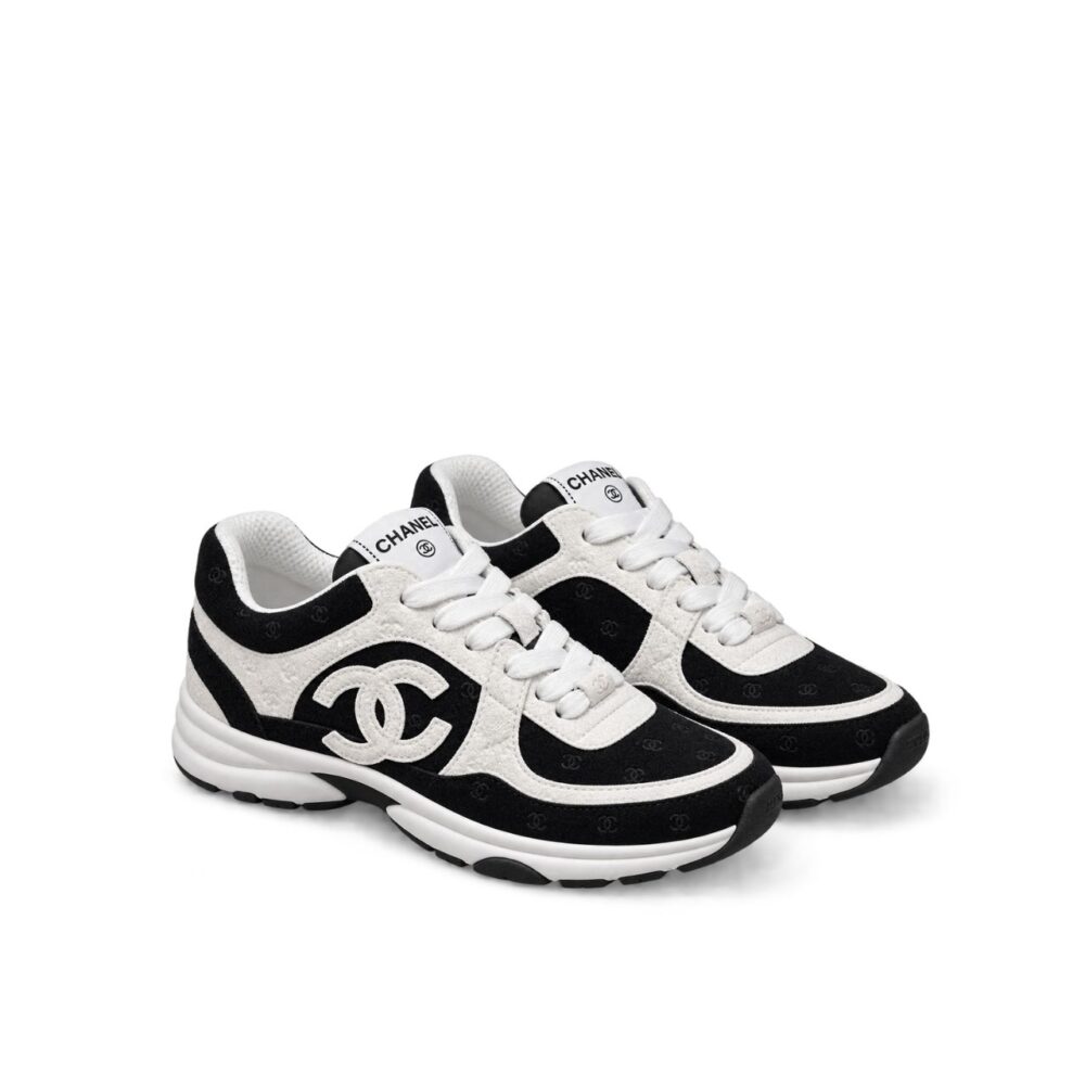Chanel Printed Suede Calfskin Sneakers White And Black G39230 X56653 94305