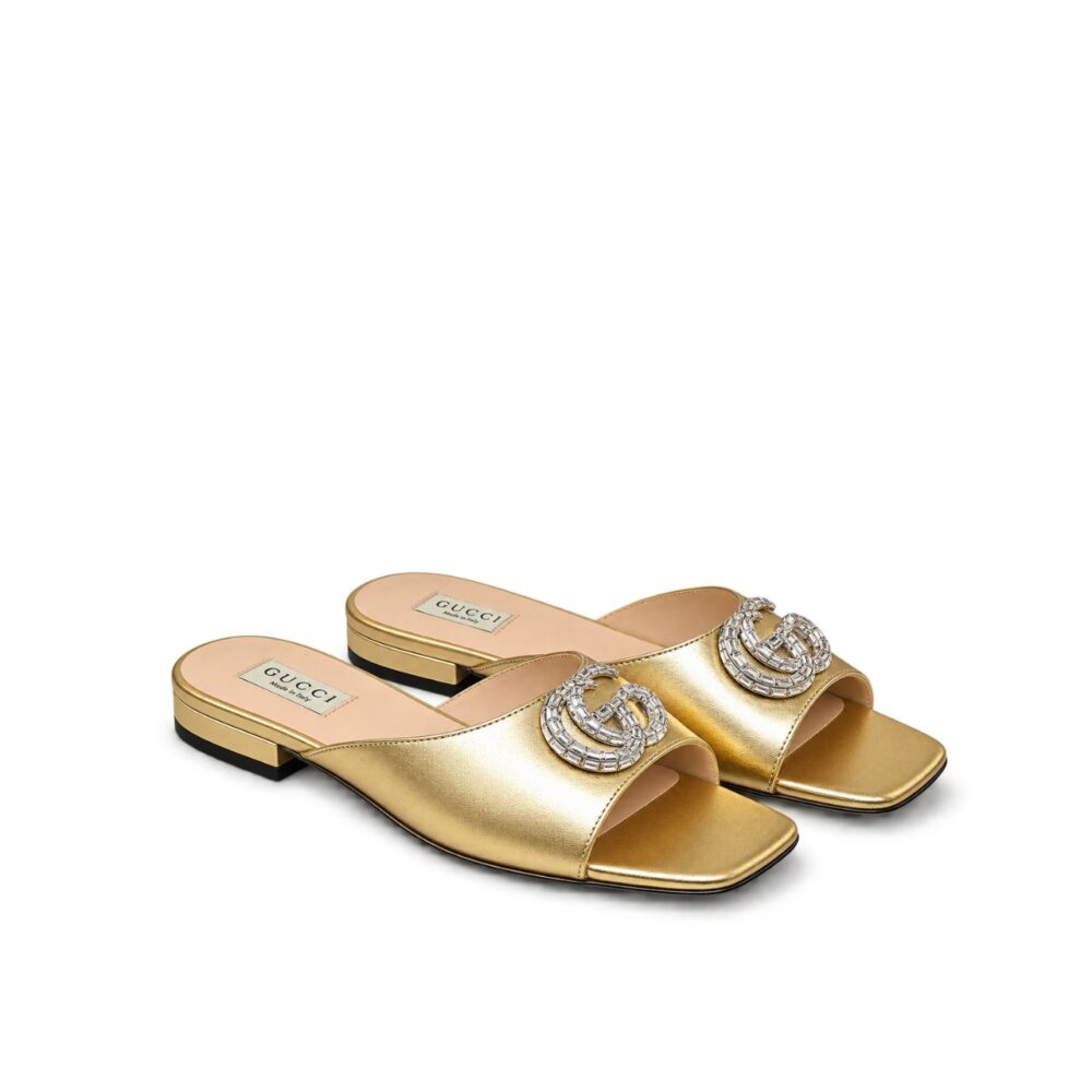 Gucci GG Crystal Slippers Gold