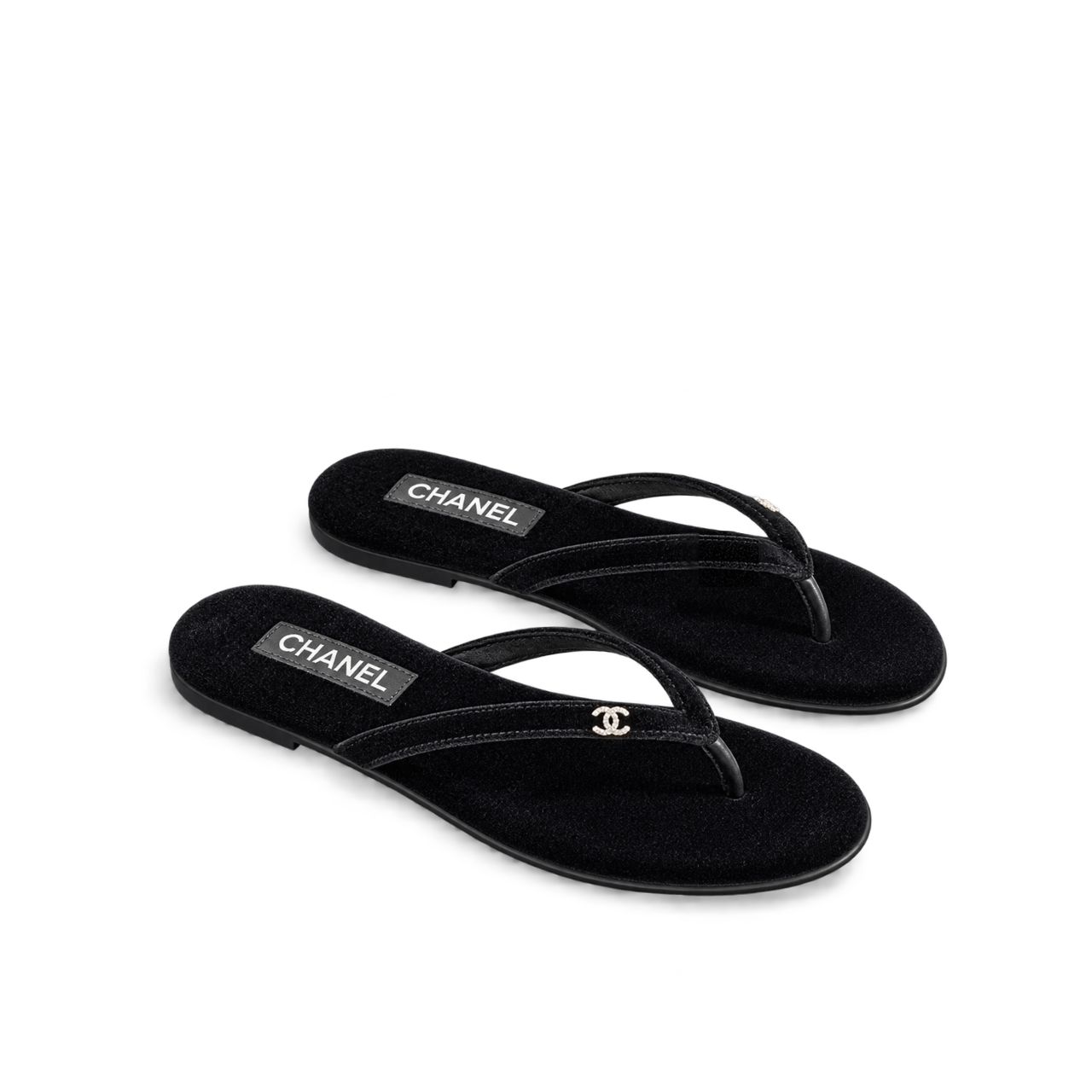Chanel Thongs Slipper Velvet In Black G45716 B16716 94305
