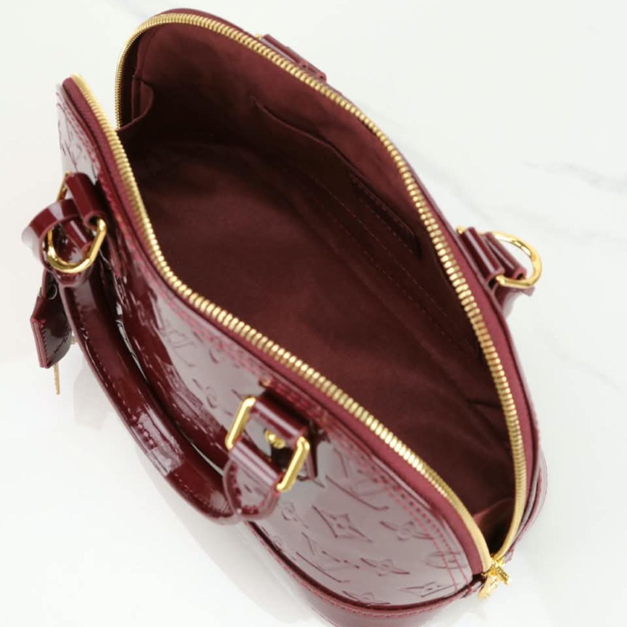 Louis Vuitton Alma BB Monogram Vernis Leather Dark Red 23Cm - Image 6