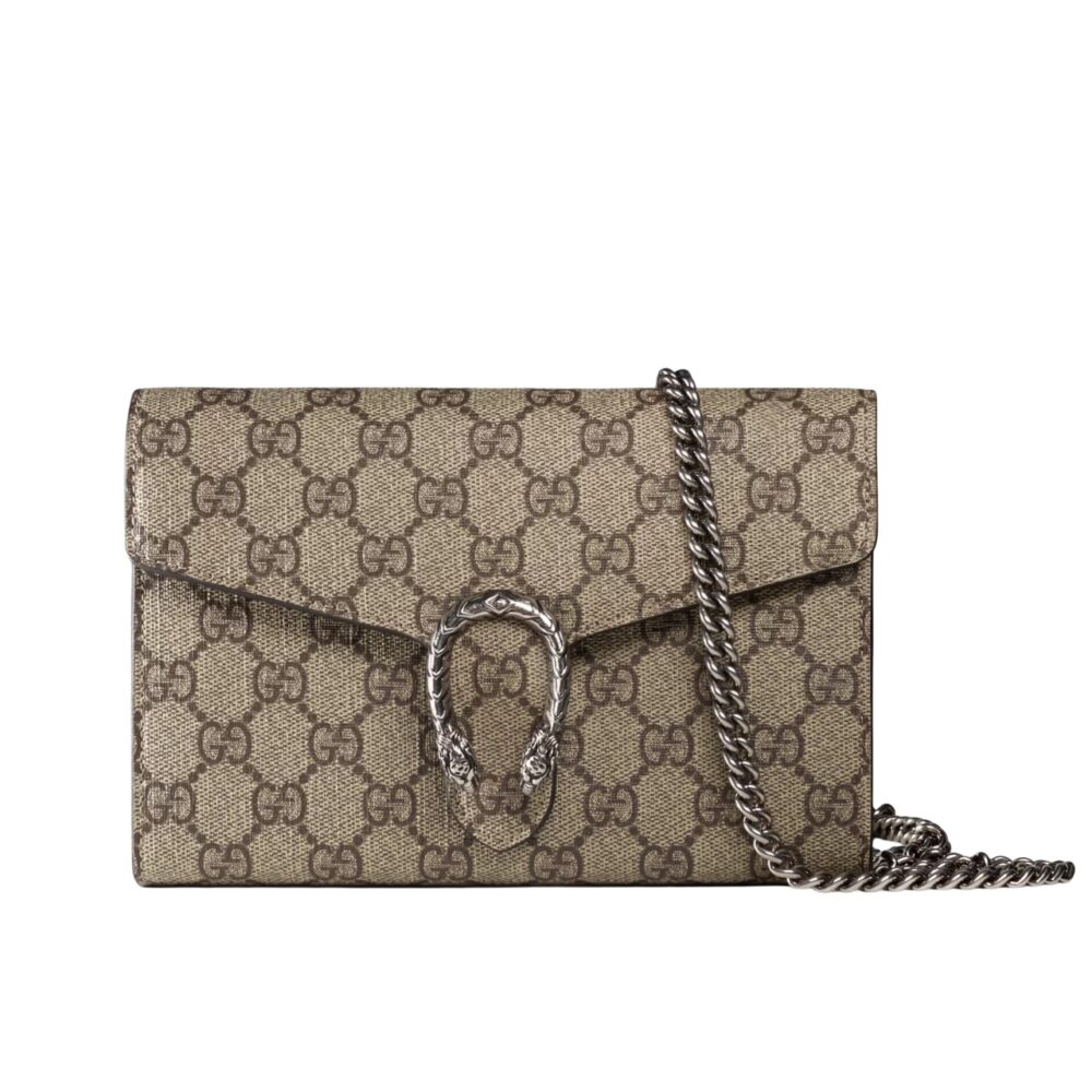 Gucci Dionysus GG Supreme Chain Wallet Beige And Ebony 20Cm ‎401231 KHNSN 8642