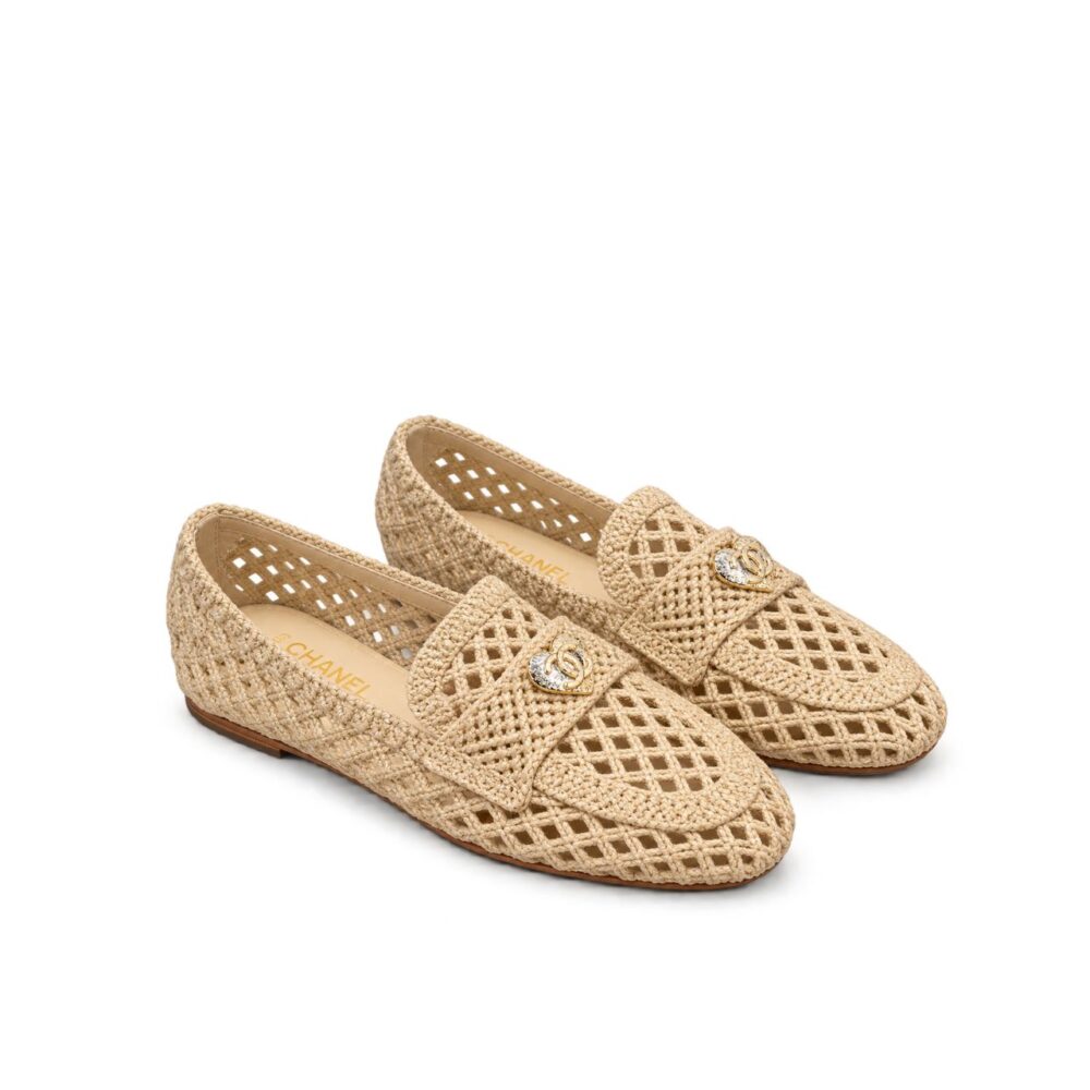 Chanel Leather CC Cap Toe Slip On Loafers White