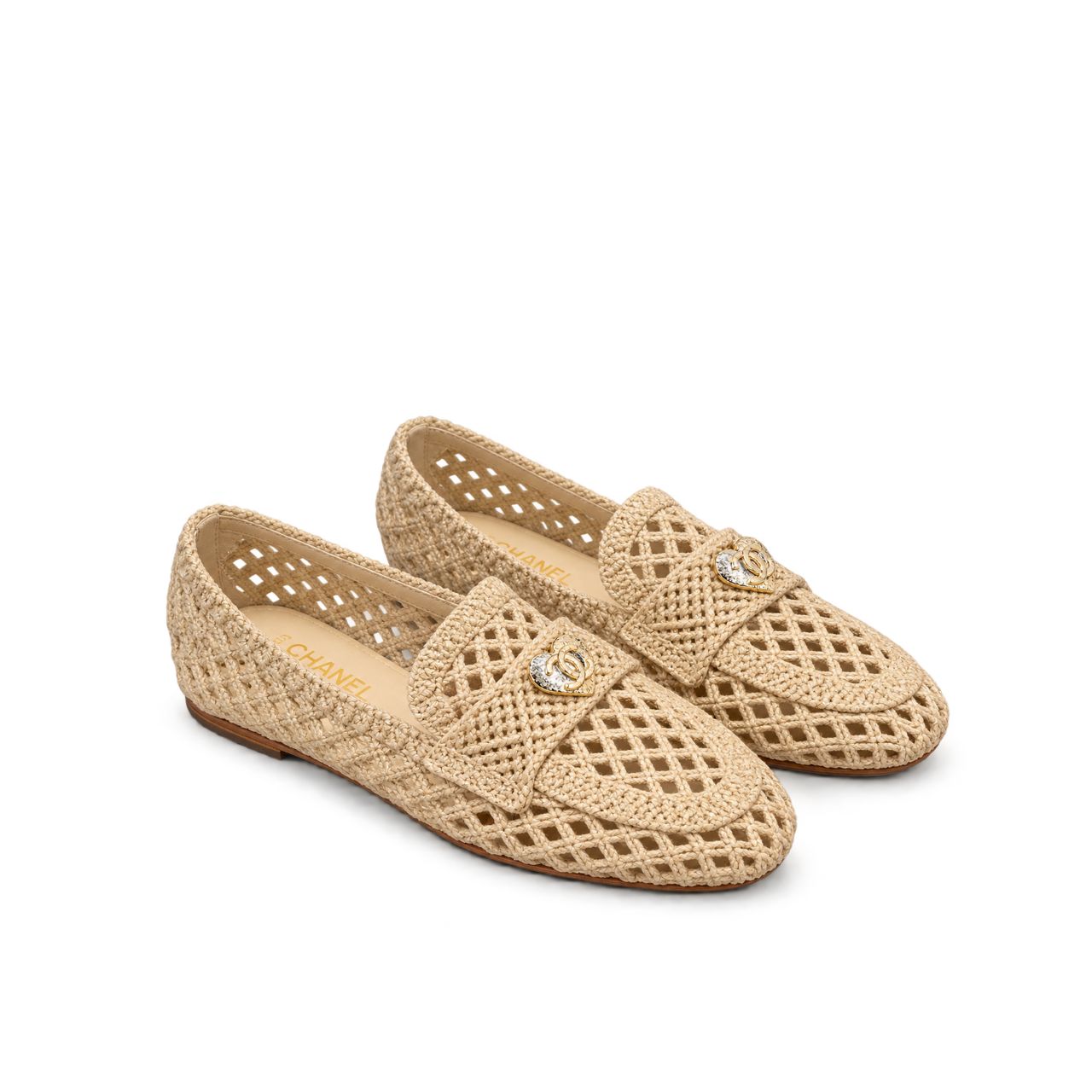 Chanel Leather CC Cap Toe Slip On Loafers White