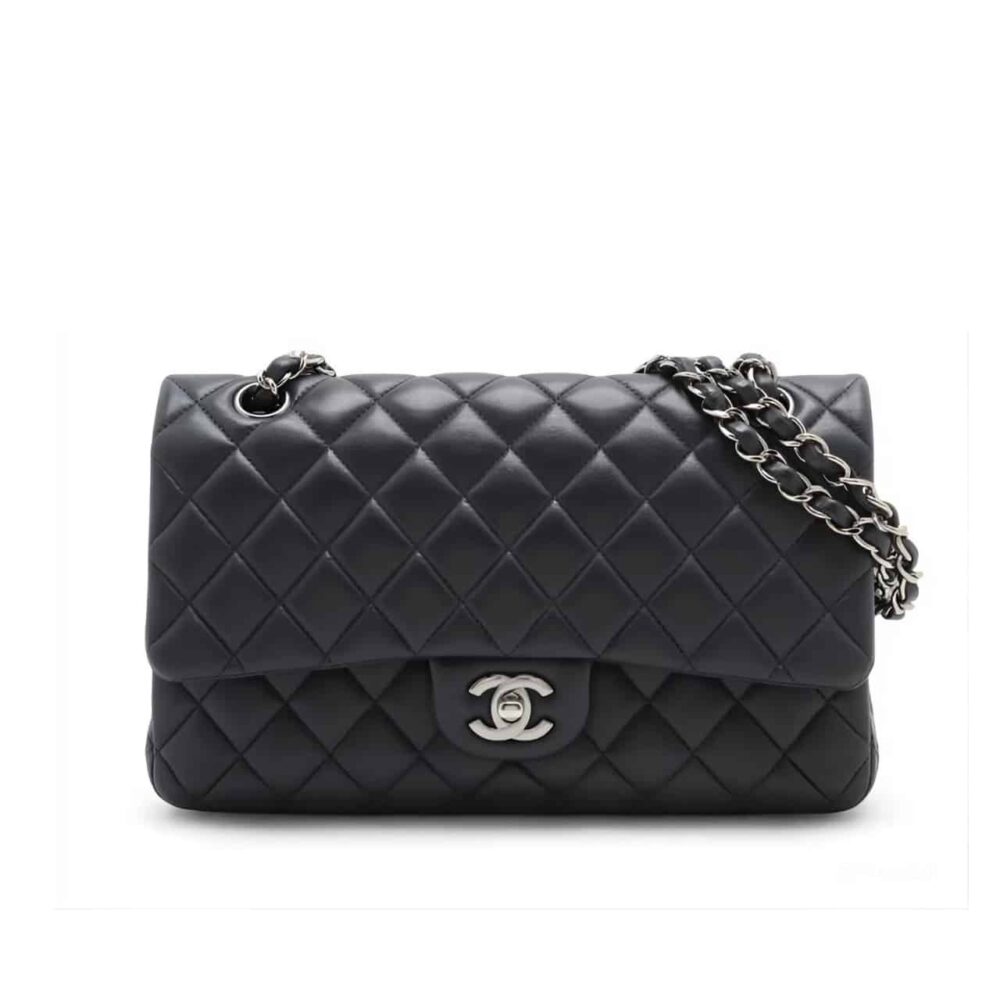 Chanel Small Classic Flap Bag Black Leather With Silver Hardware 25Cm A01113 Y01480 94305
