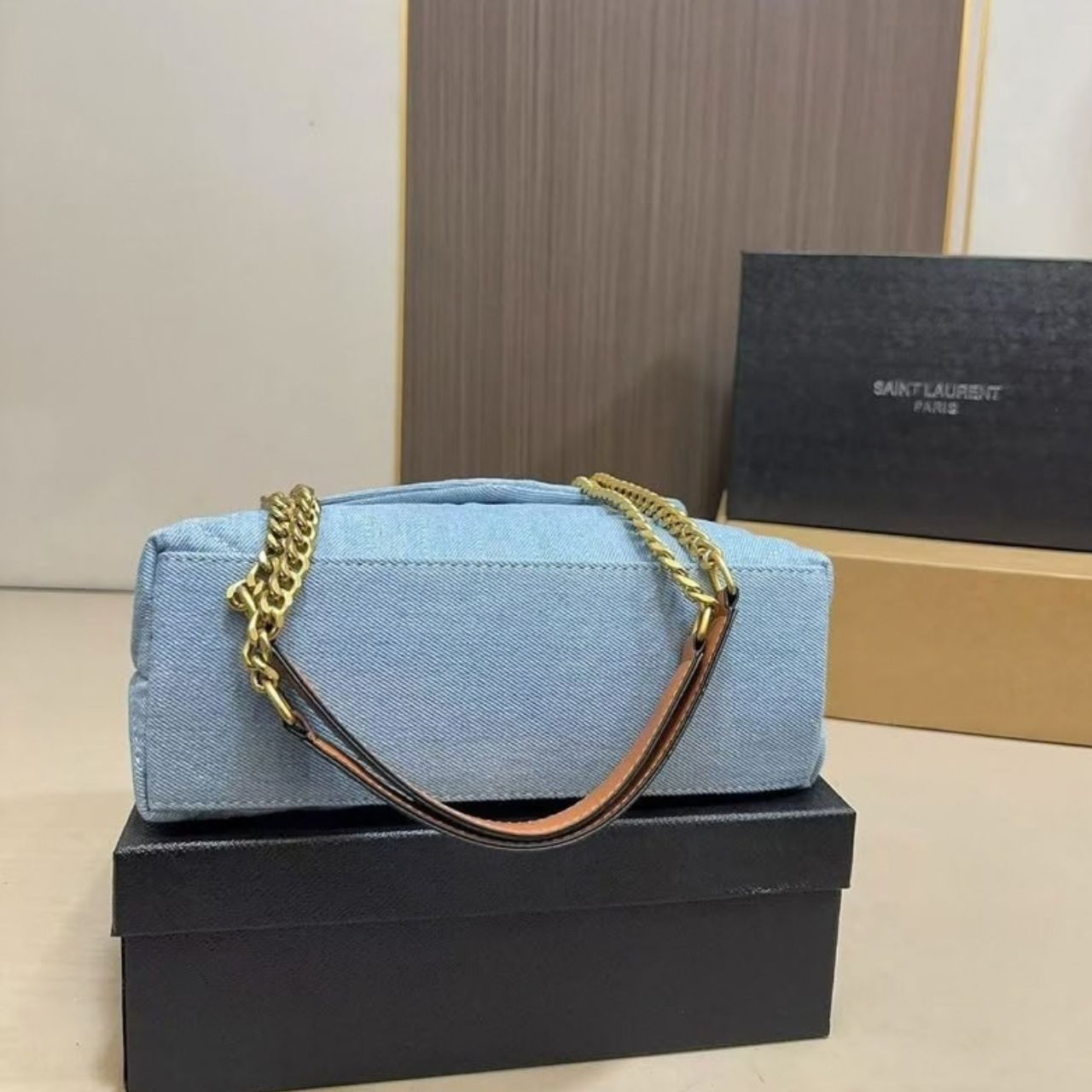 Saint Laurent Loulou Small Chain Bag In Quilted Y Denim Blue 25Cm - Image 5
