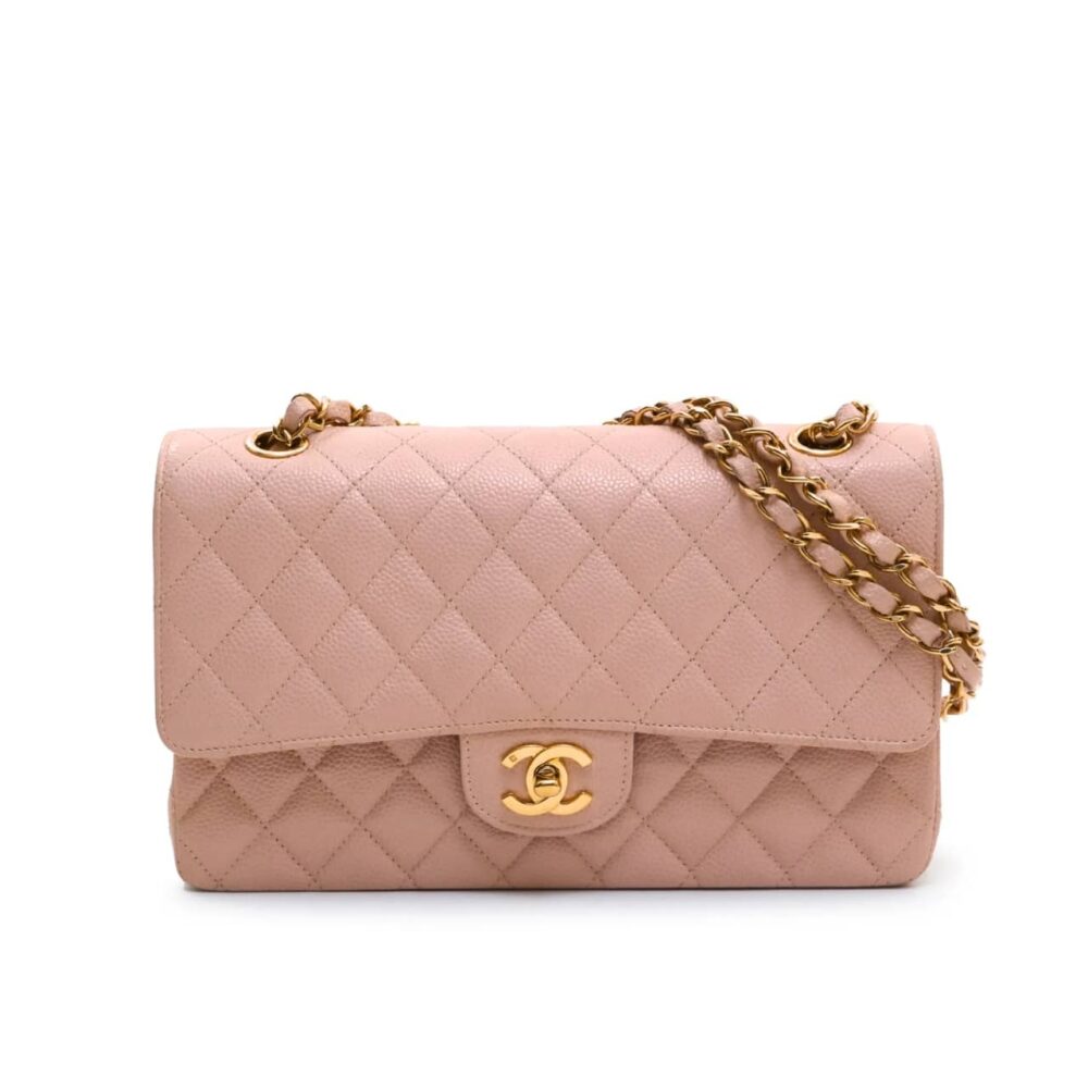 Chanel Classic Medium Flap Bag Pink And Gold 25Cm