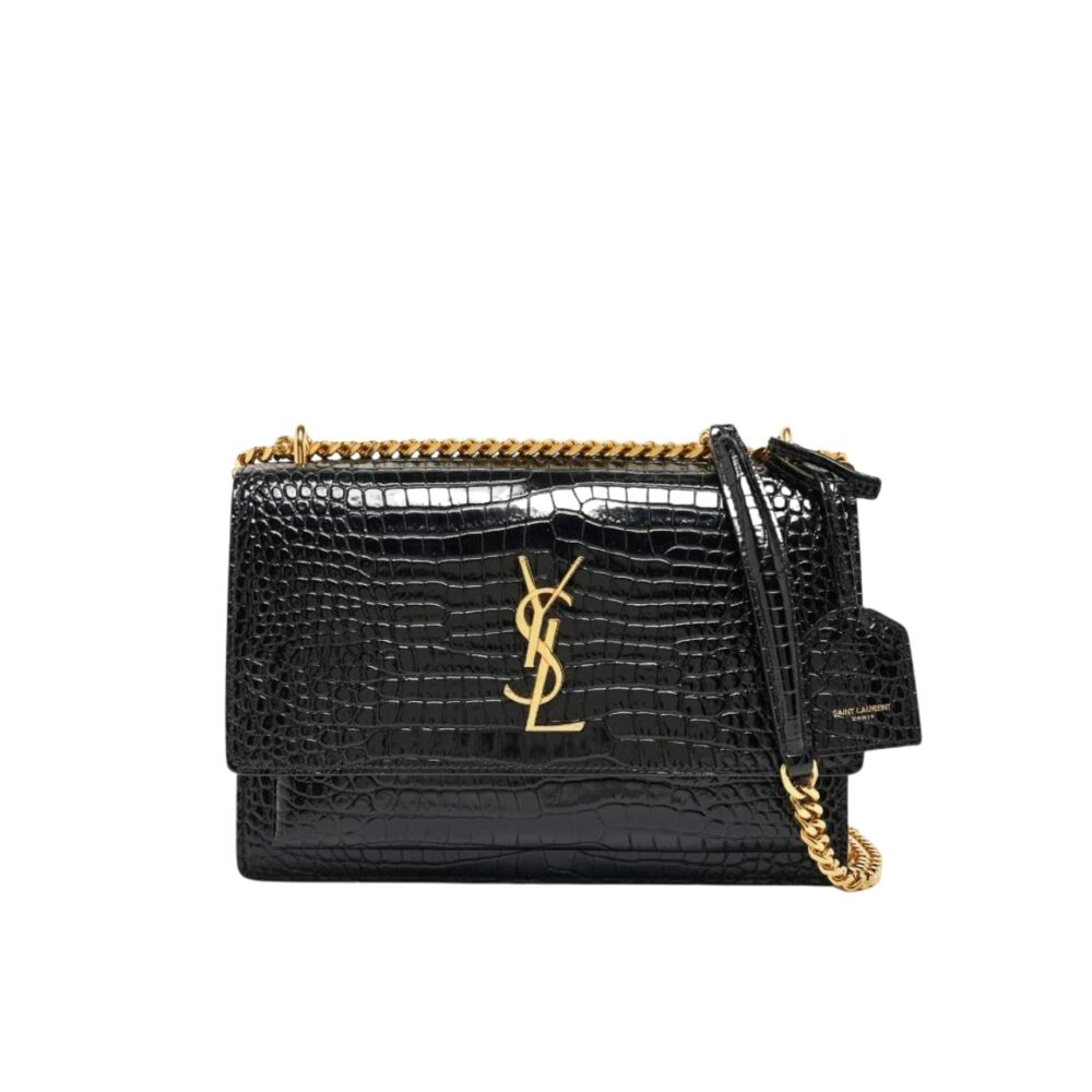 Saint Laurent Sunset Medium Chain Bag In Crocodile-Embossed Black 22Cm 442906DND0J1000