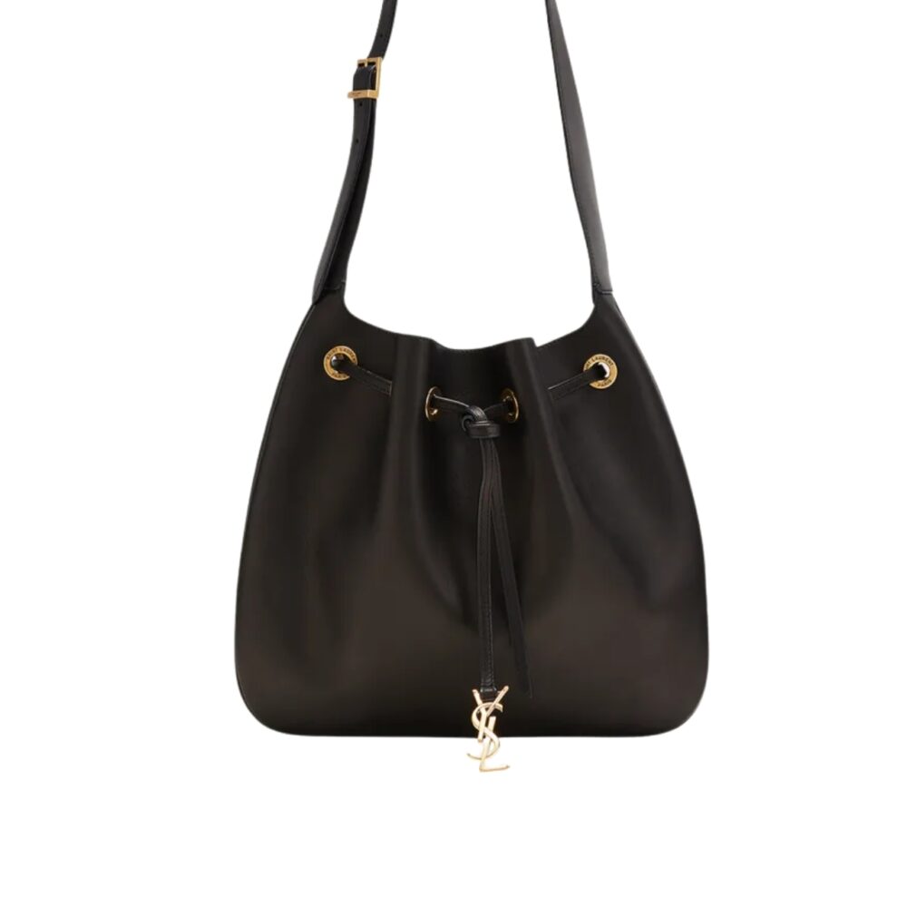Saint Laurent Paris VII Medium Flat Hobo Bag In Smooth Black 28Cm 697941AAAMD1000