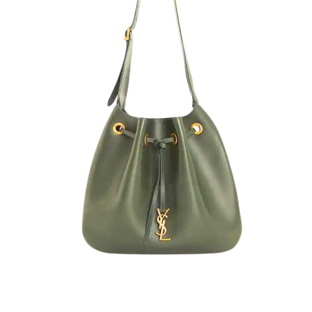 Saint Laurent Paris VII Medium Flat Hobo Bag In Smooth Army Green 28Cm
