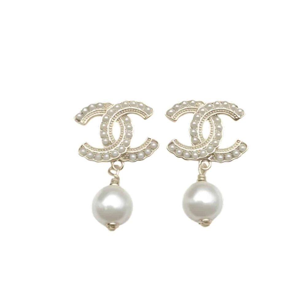 Chanel CC Pearl Gold Earrings