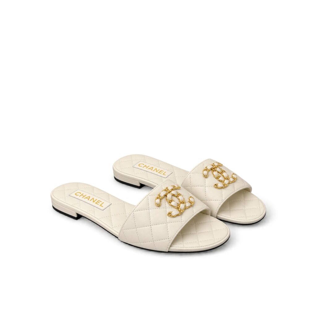 Chanel 23P Quilted CC Chain Mule Sandal White