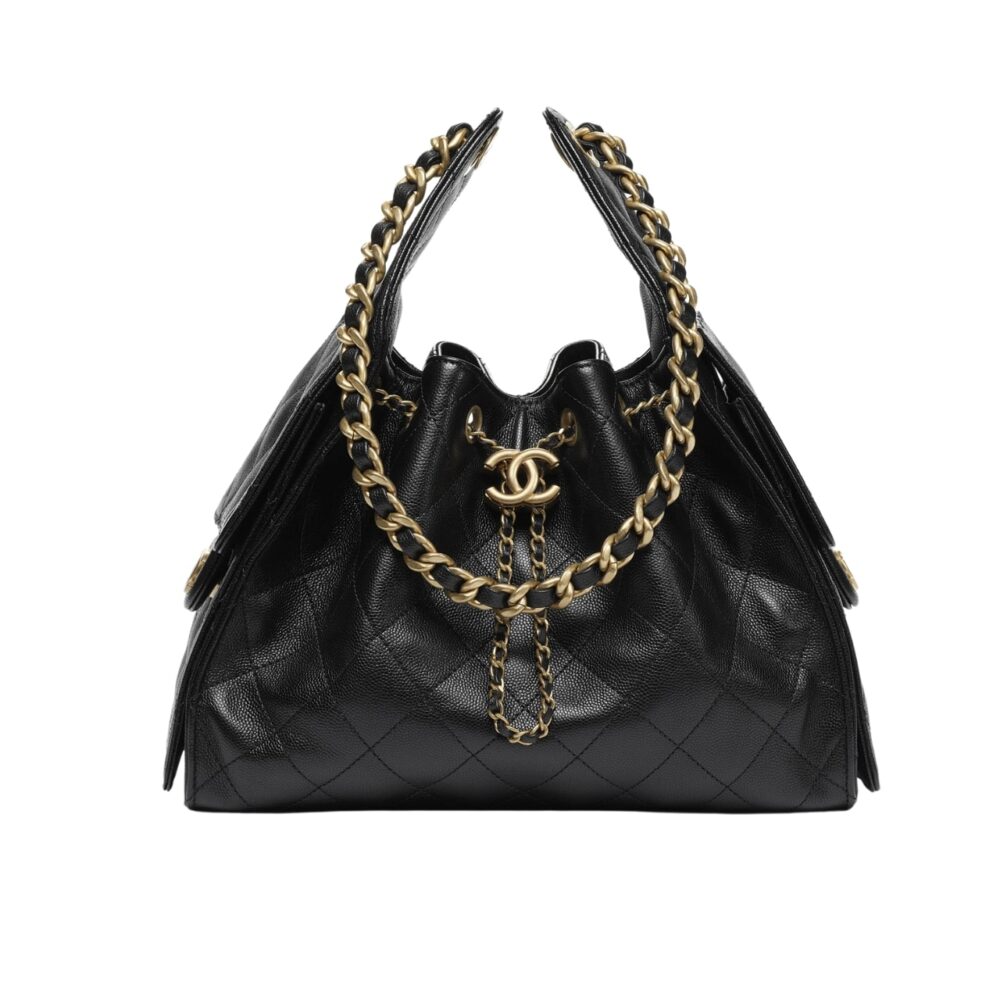 Chanel 25 Small Handbag Grained And Gold Tone Metal Black 26Cm AS5293 B20304 94305