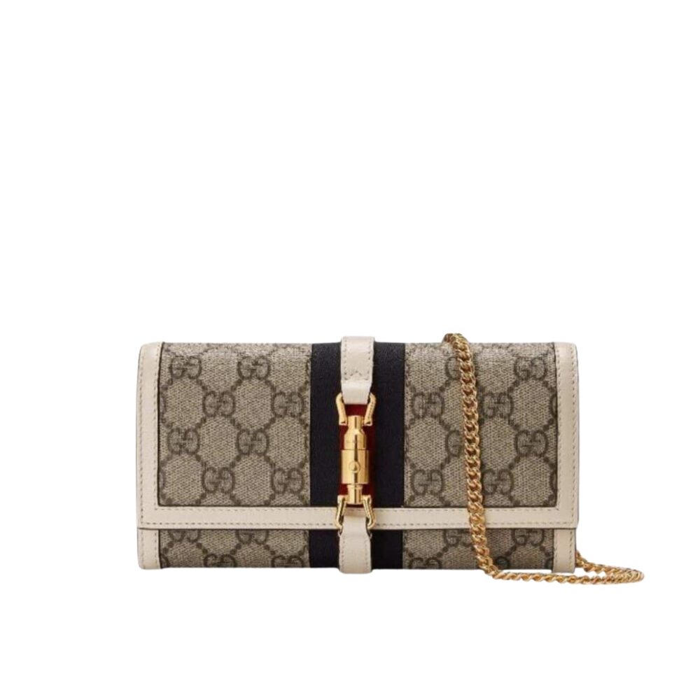 Gucci Jackie 1961 Continental Chain Wallet GG Brown 19Cm 652681 HUHHG 9794