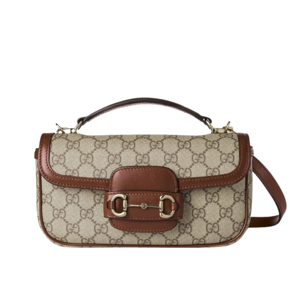 Gucci Horsebit 1955 Small Top Handle Bag Beige And Brown 22Cm