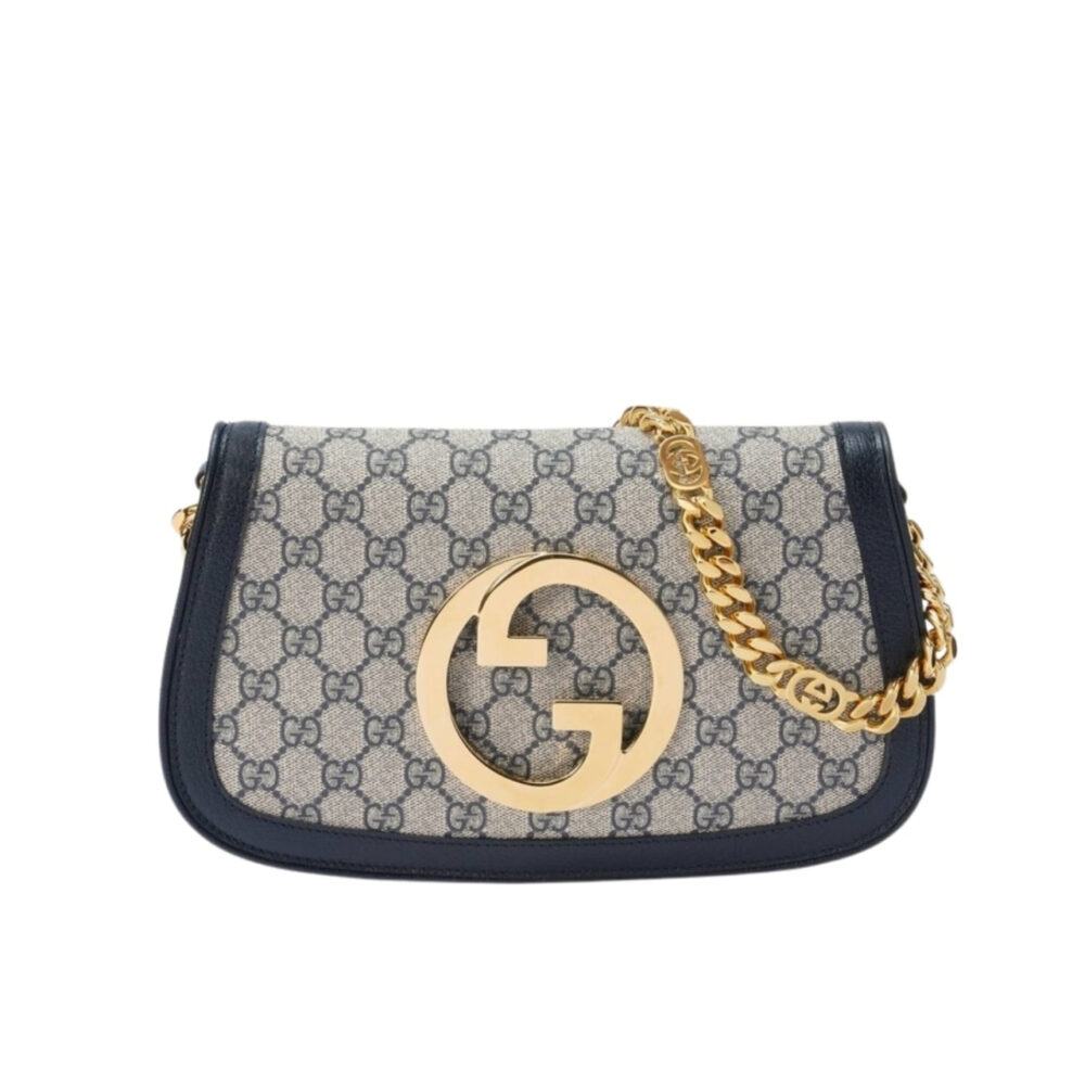 Gucci Blondie Shoulder Bag Gold Hardware Blue 28Cm
