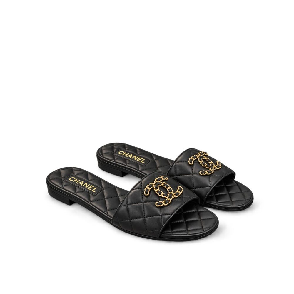 Chanel 23P Quilted Cc Chain Mule Sandal Black G39954 X56940 94305