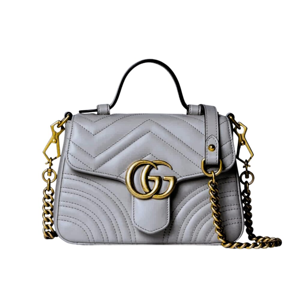 Gucci GG Marmont Matelassé Chevron Mini Top Handle Bag Light Grey 21Cm 547260 AABZC 1712