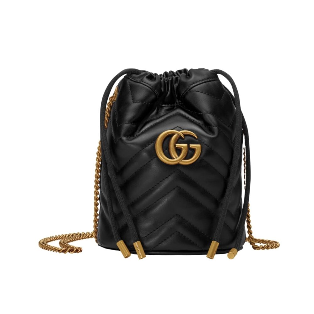 Gucci GG Marmont Matelassé Chevron Mini Bucket Bag Black 15Cm 575163 DTDRT 1000