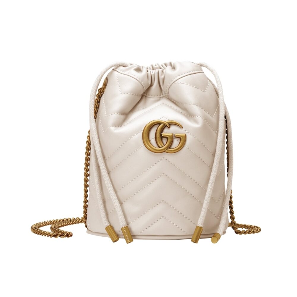 Gucci GG Marmont Matelassé Chevron Mini Bucket Bag White 12Cm 575163 DTDRT 9022
