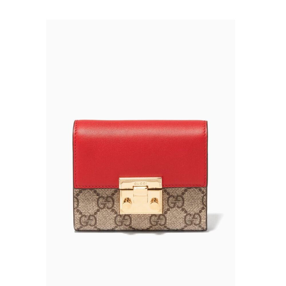 Gucci GG Supreme Padlock Wallet Red And Beige 11Cm