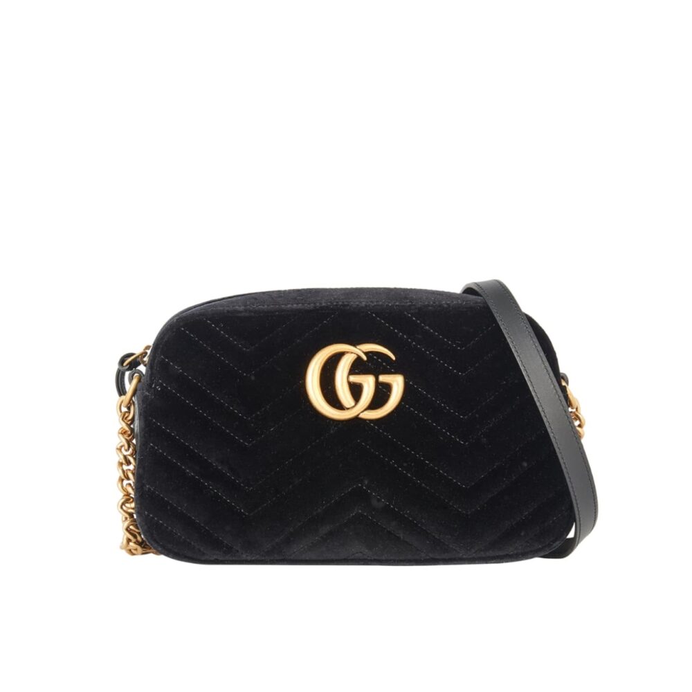 Gucci GG Marmont Small Camera Bag Velvet Black 23Cm