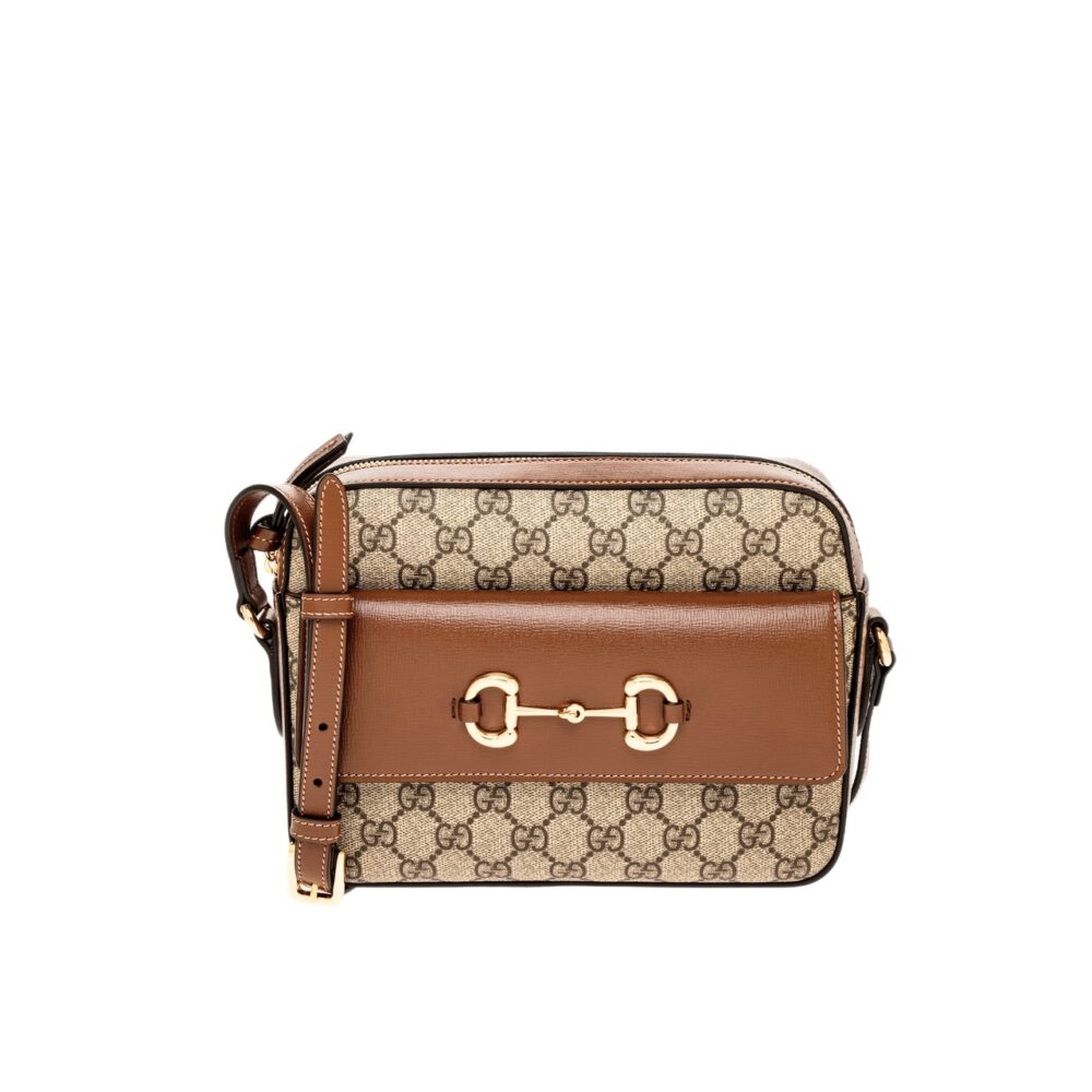 Gucci Horsebit 1955 Small Shoulder Bag Beige Ebony GG Supreme Canvas 22Cm