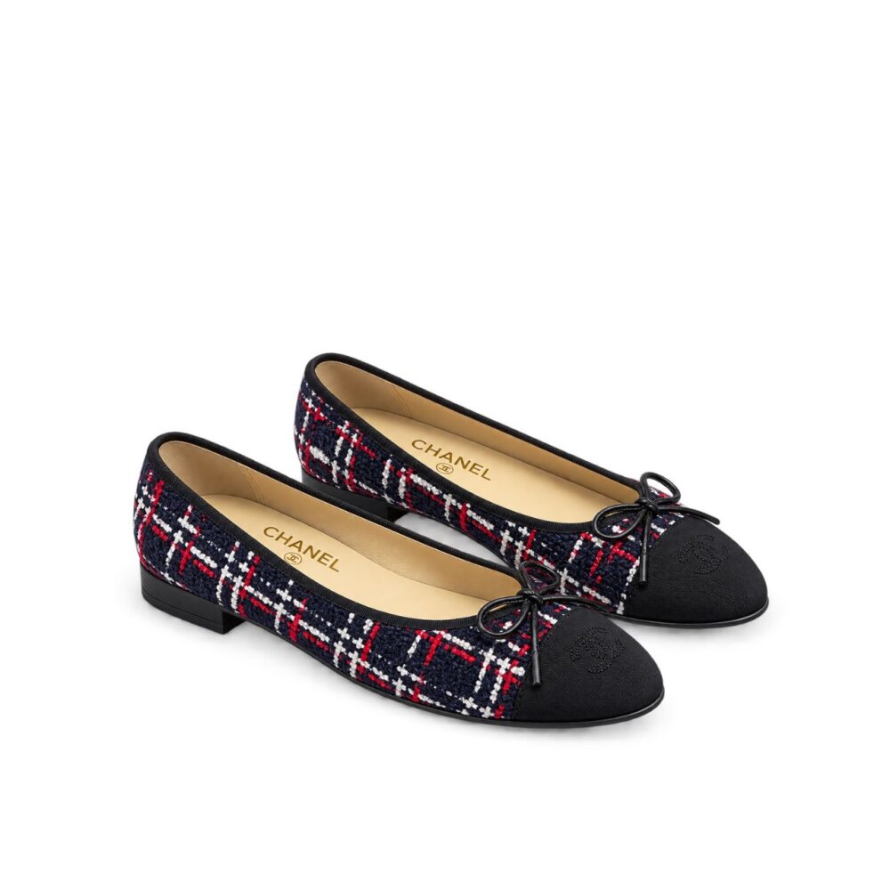 Chanel Ballerina Flat Shoes Tweed In Black