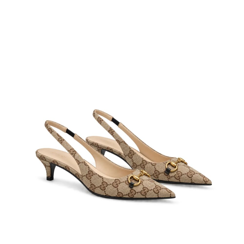 Gucci Women’S GG Canvas Slingback Pump Beige And Ebony Original GG Canvas 782627 2HK80 9763