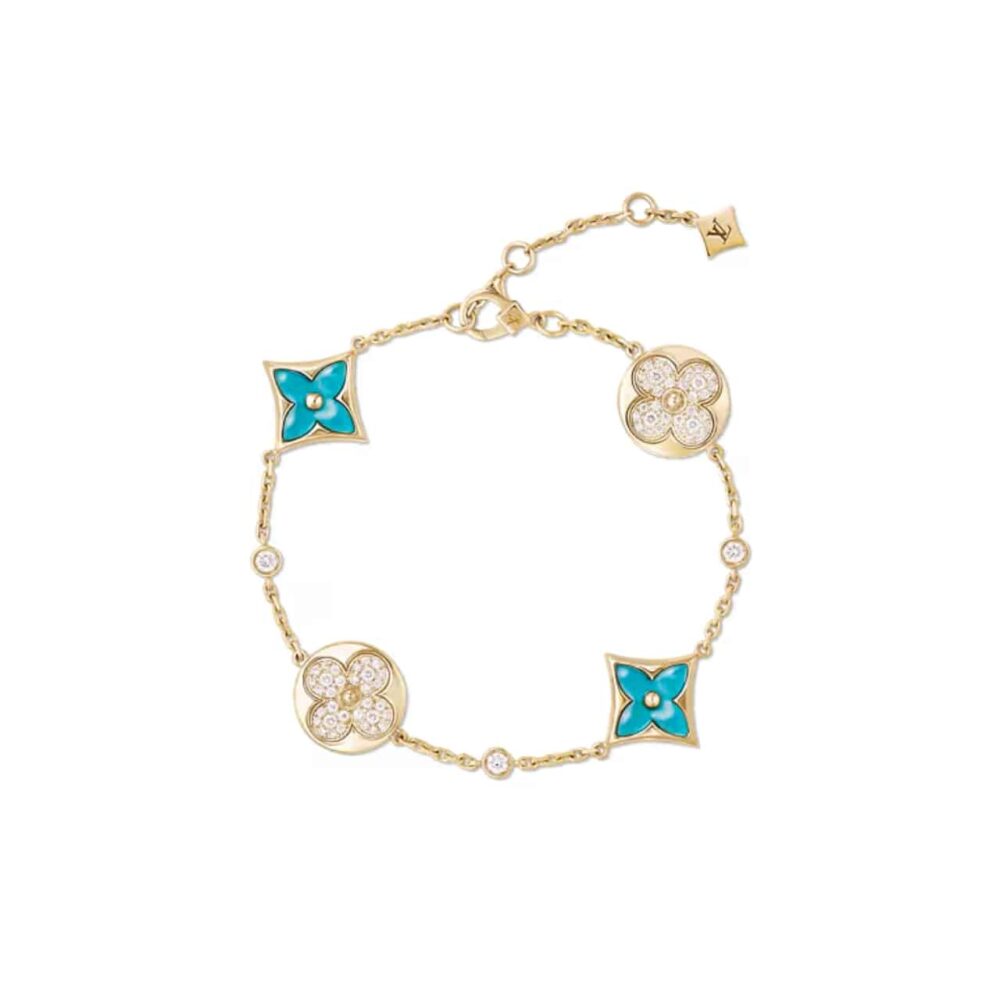 Louis Vuitton Color Blossom BB Bracelet Gold Tone With Blue Q05979