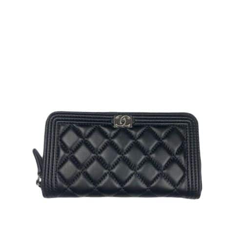 Chanel Boy Long Zipped Wallet Black 19.4Cm