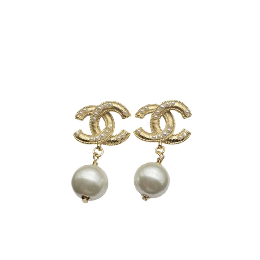 Chanel CC Pearl Gold Earrings