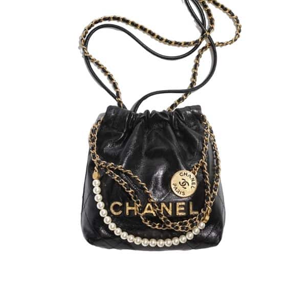 Chanel 22 Mini Handbag Crystal Pearls Black 22Cm AS3980 B10672 94305