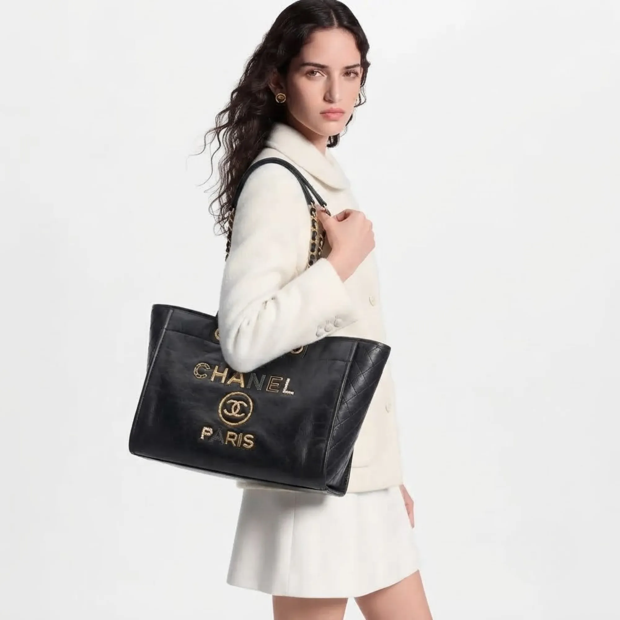 Chanel Deauville Large Shopping Bag Black 38Cm - Image 2