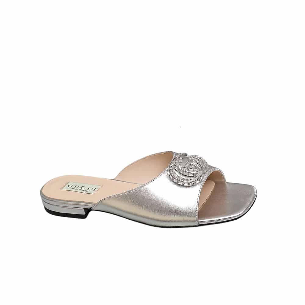 Gucci GG Crystal Slippers Silver