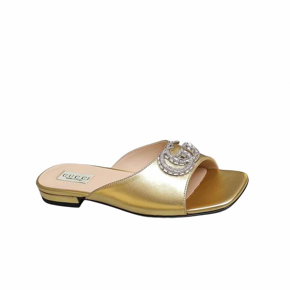 Gucci GG Crystal Slippers Gold
