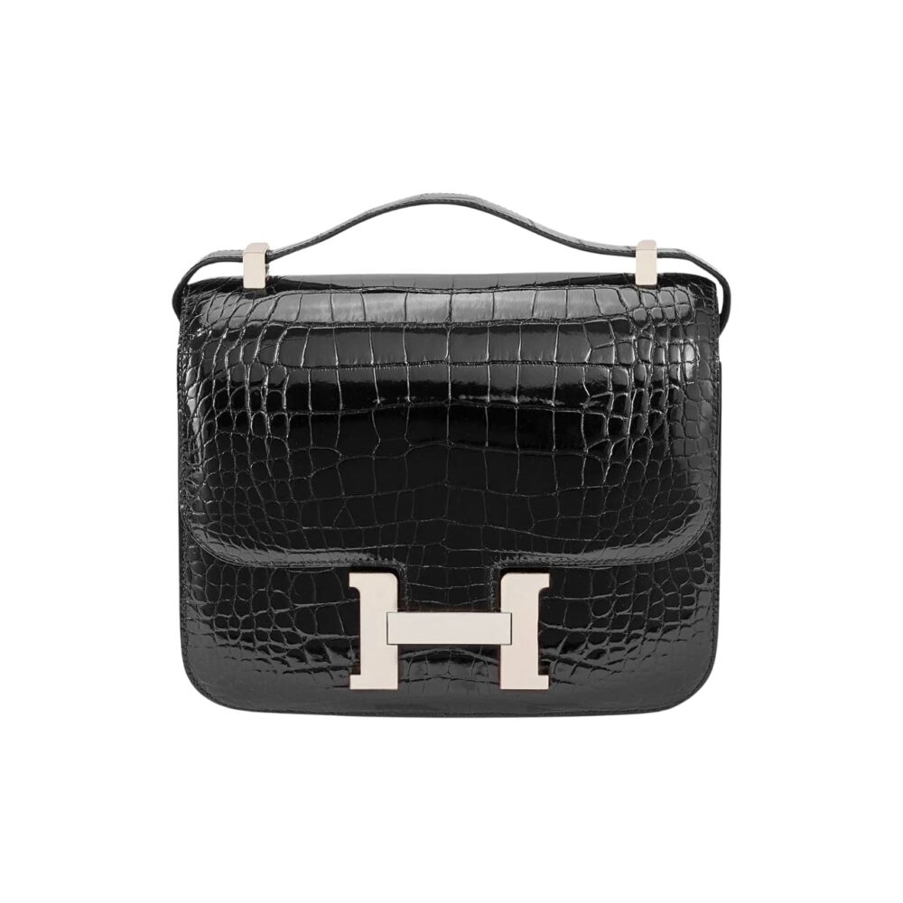 Hermes Mini Constance 19 Shiny Alligator Palladium Hardware Black 19Cm
