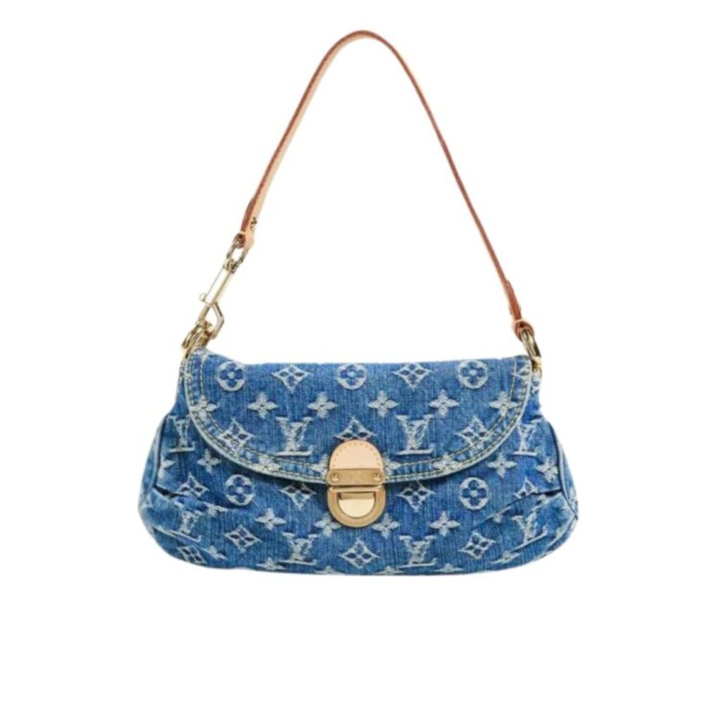 Louis Vuitton Pleaty Handbag Monogram Denim Blue 26Cm M95050