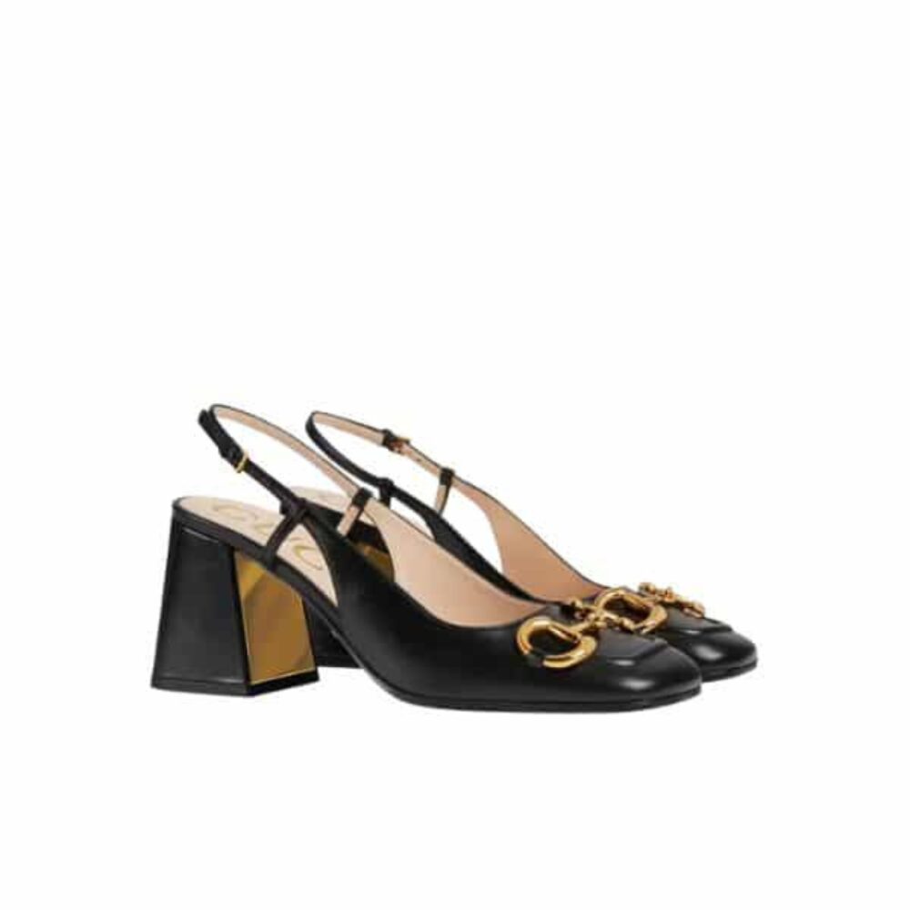Gucci Women’S Mid Heel Slingback With Horsebit Black ‎643892 C9D00 1000