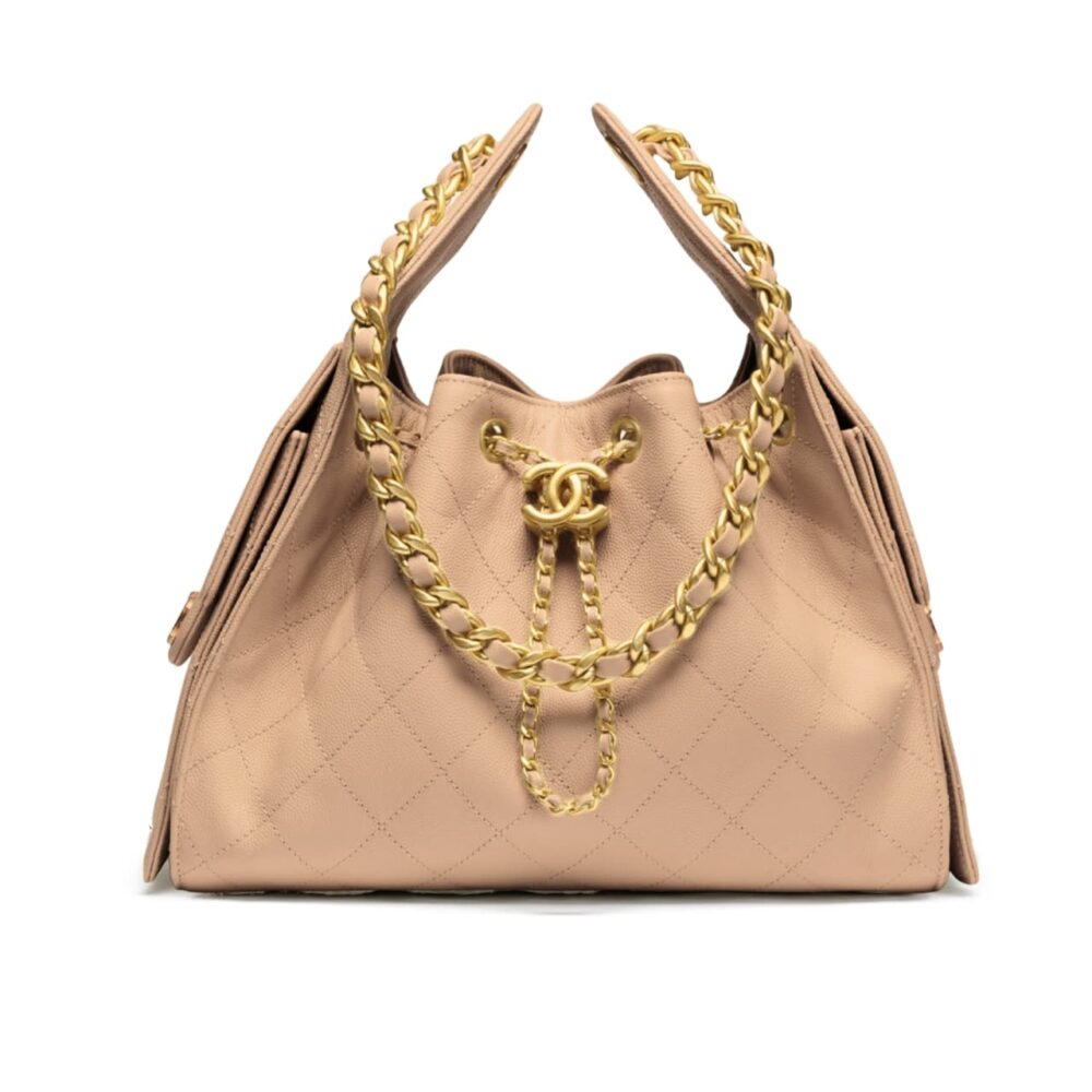 Chanel 25 Small Handbag Grained And Gold Tone Metal Beige 25Cm