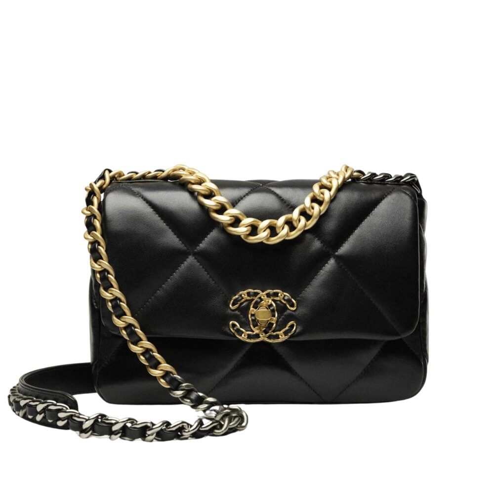 Chanel 19 Flap Bag Shiny Gold And Silver Tone Black 26Cm AS1160 B04852 94305