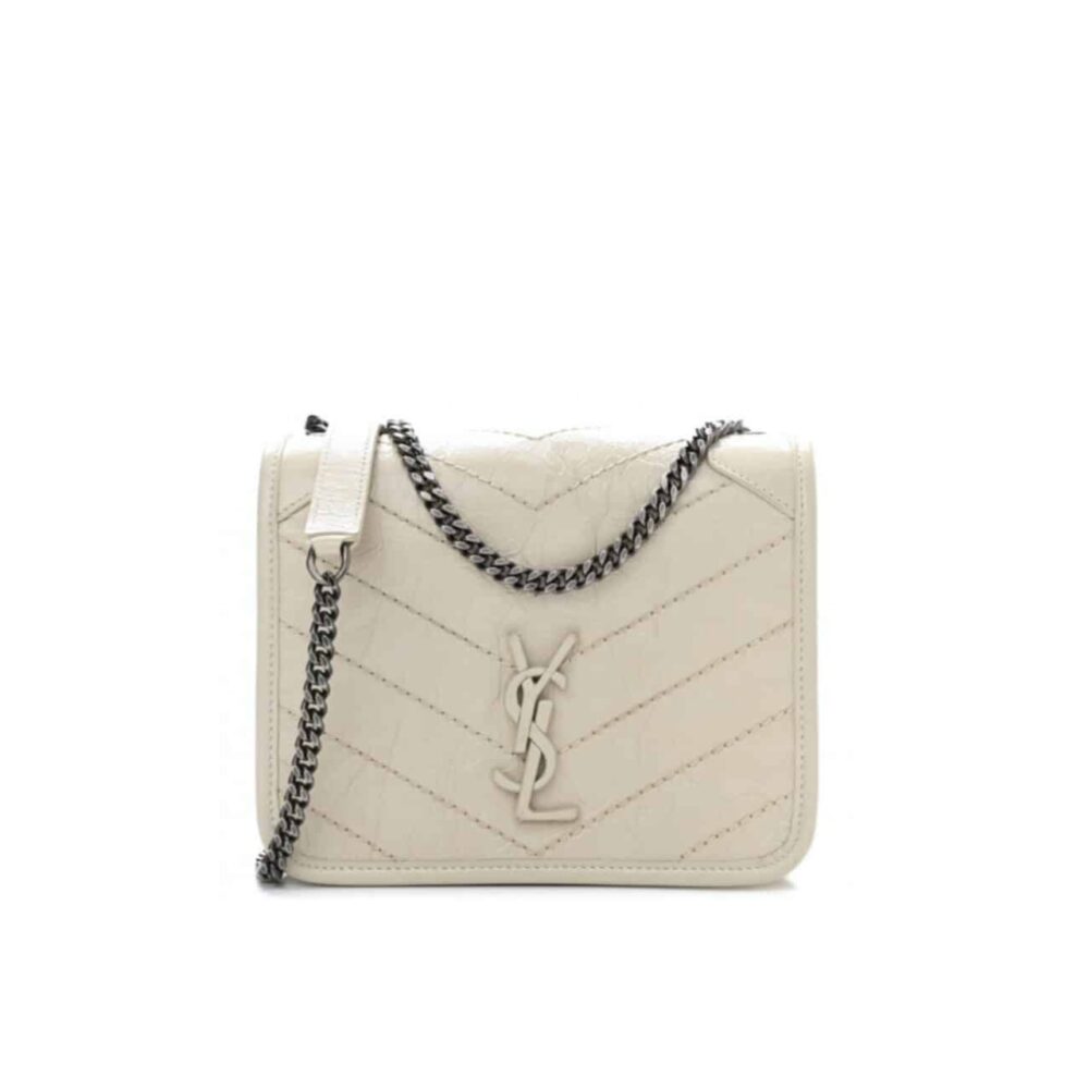 Saint Laurent Niki Vintage Leather Chain Wallet Cream 19Cm