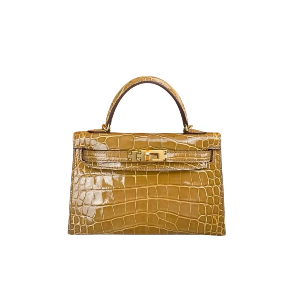 Hermes Mini Kelly Handbag Alligator Brown 22Cm