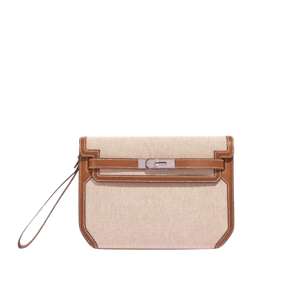 Hermes Kelly Dépêches Pouch Toile Barenia Fauve 26Cm