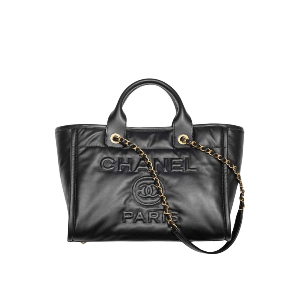 Chanel Large Deauville Shopping Bag Black 31Cm