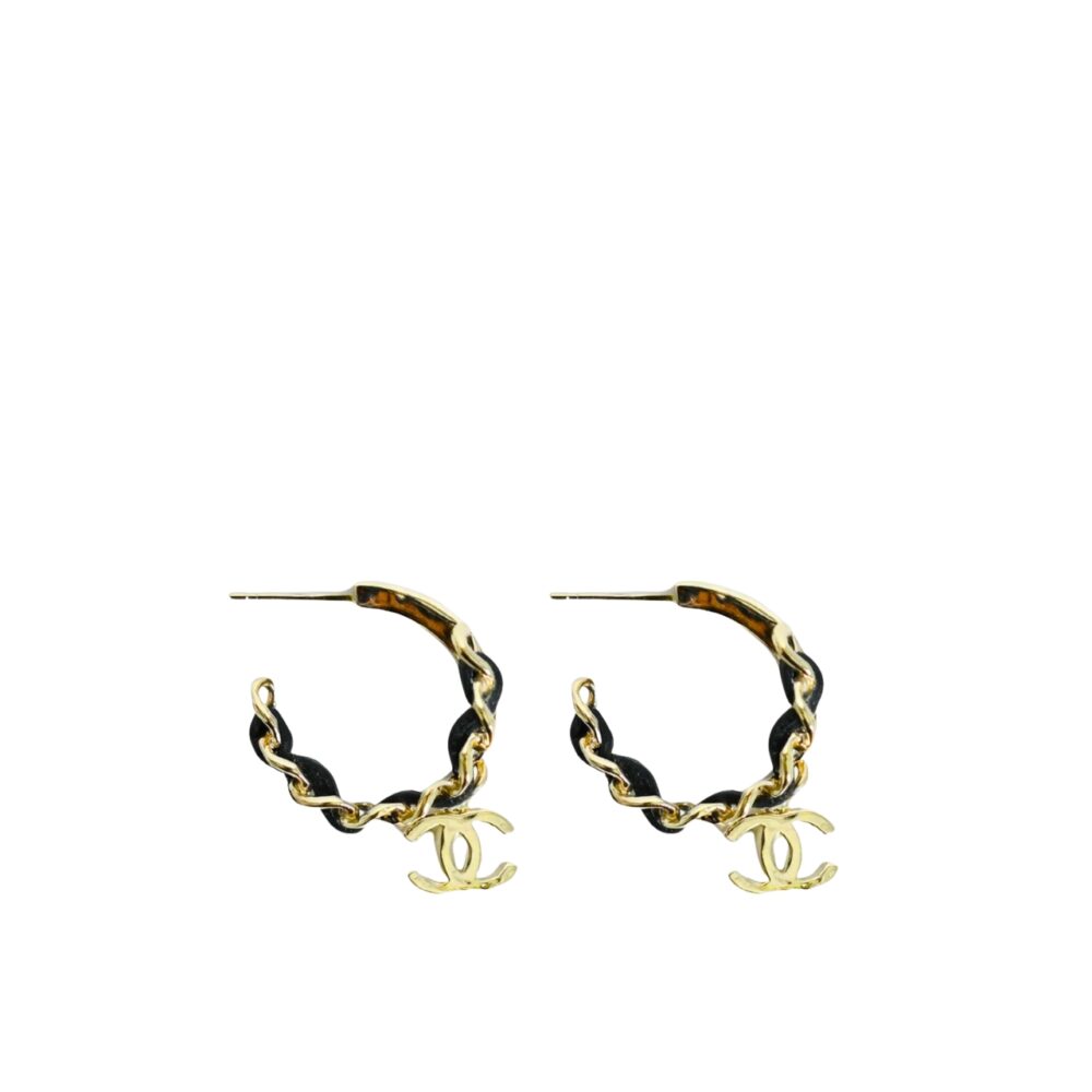 Chanel Chain CC Small Hoop Earrings Gold