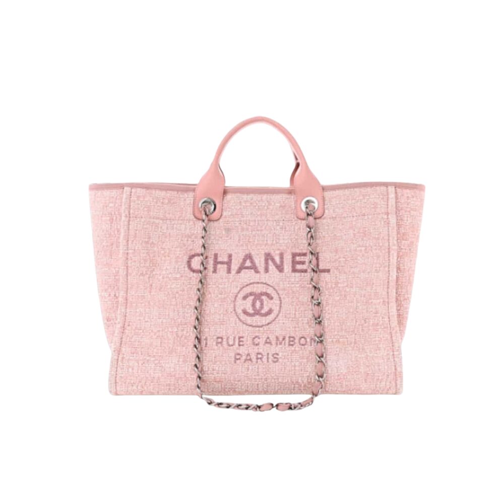 Chanel Deauville Shopping Tote Bag Tweed Pink 37Cm