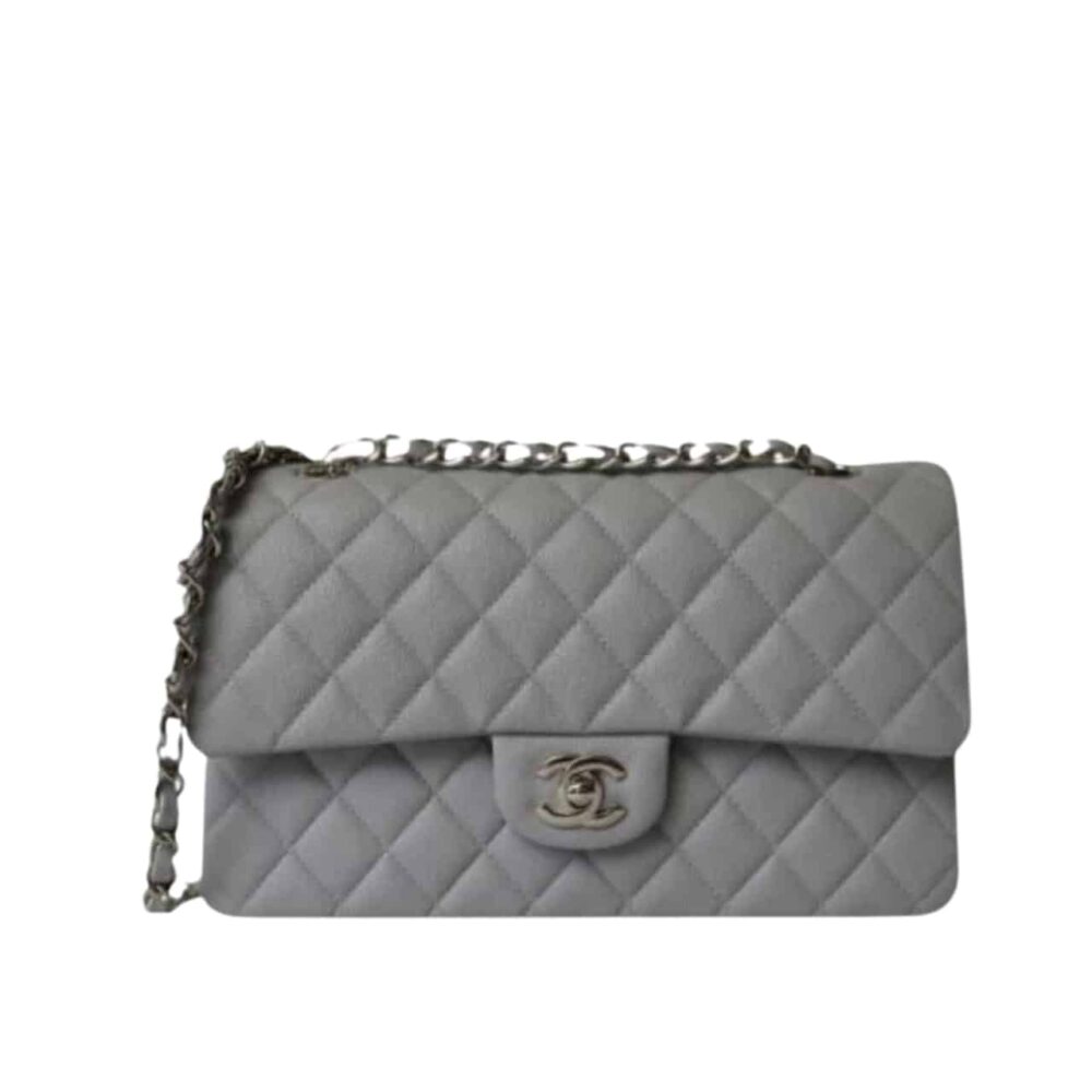Chanel Medium Classic Flap Bag Silver Hardware Grey 25Cm