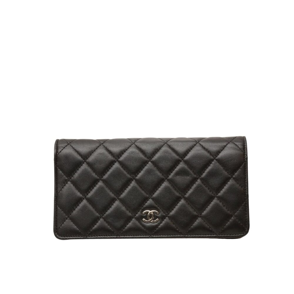 Chanel Black Quilted Classic Long Flap With Silver Hardware Wallet 19.5Cm