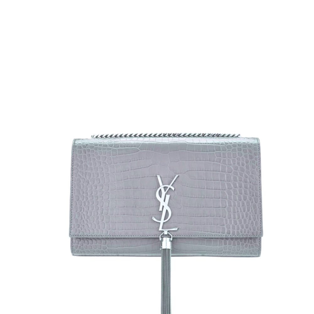 Saint Laurent Kate Monogram Shoulder Bag Gray 20Cm