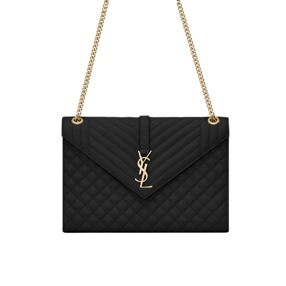 Saint Laurent Envelope Large In Quilted Grain De Poudre Embossed Black Gold 31Cm 600166BOW911000